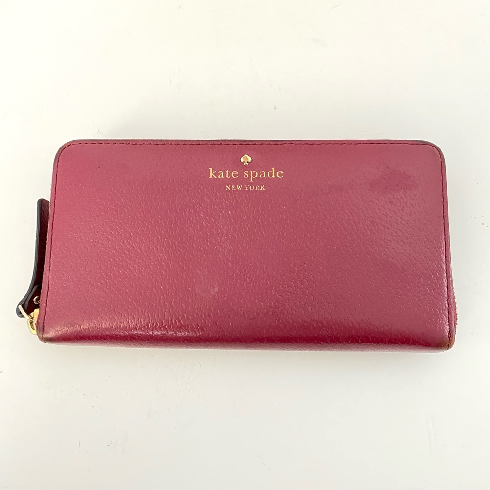 Kate Spade Leather Zip Around Wallet Style S338 Burgundy Wine Gold Hardware
